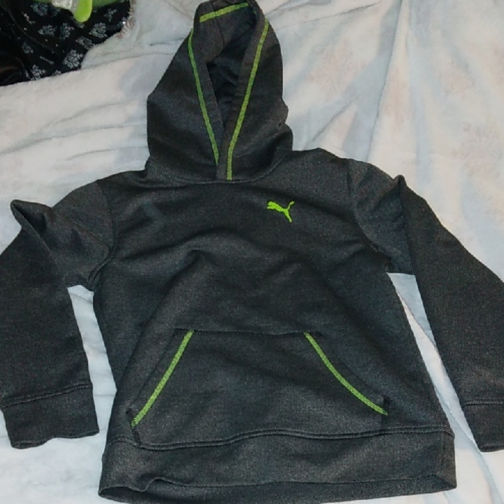 Puma Kids Gray Hoodie with Neon Green Accents